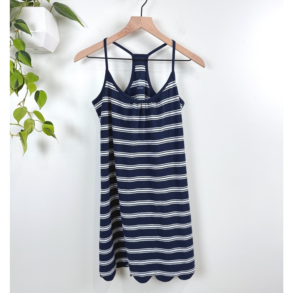 Southern Tide Womens XS Navy White Striped Scallop Hem Racerback Cotton Dress